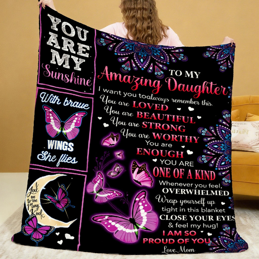 Aonana "To My Daughter" Butterfly Mandala Flannel Throw Blanket