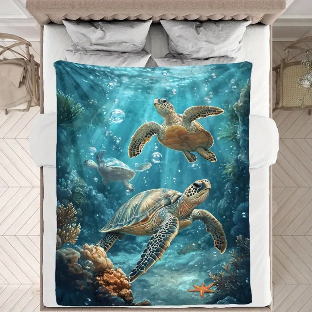 Aonana Sea Turtle Cozy Flannel Blanket
