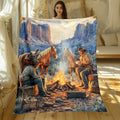 GiftoLuck Western Cowboy & Horse Camping Flannel Blanket