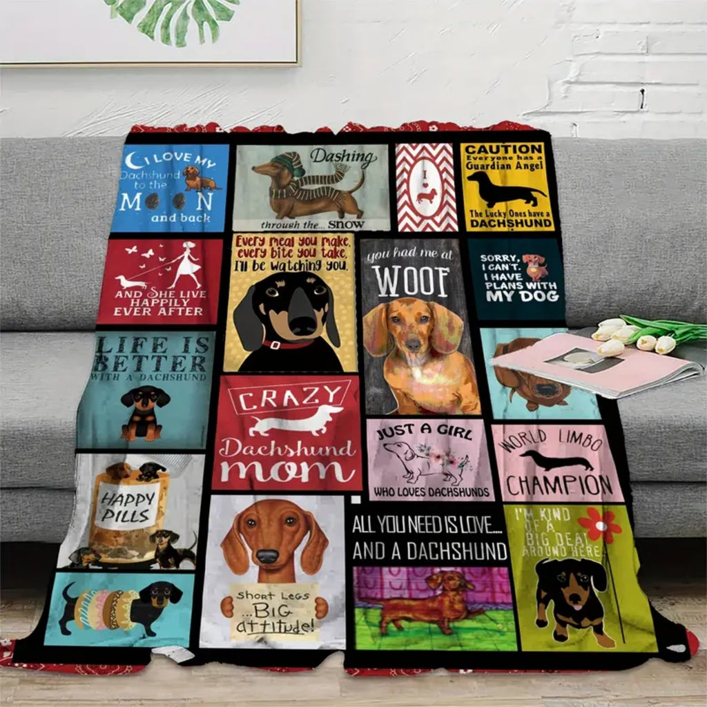 Aonana Cozy Dachshund Dog Mom Flannel Blanket