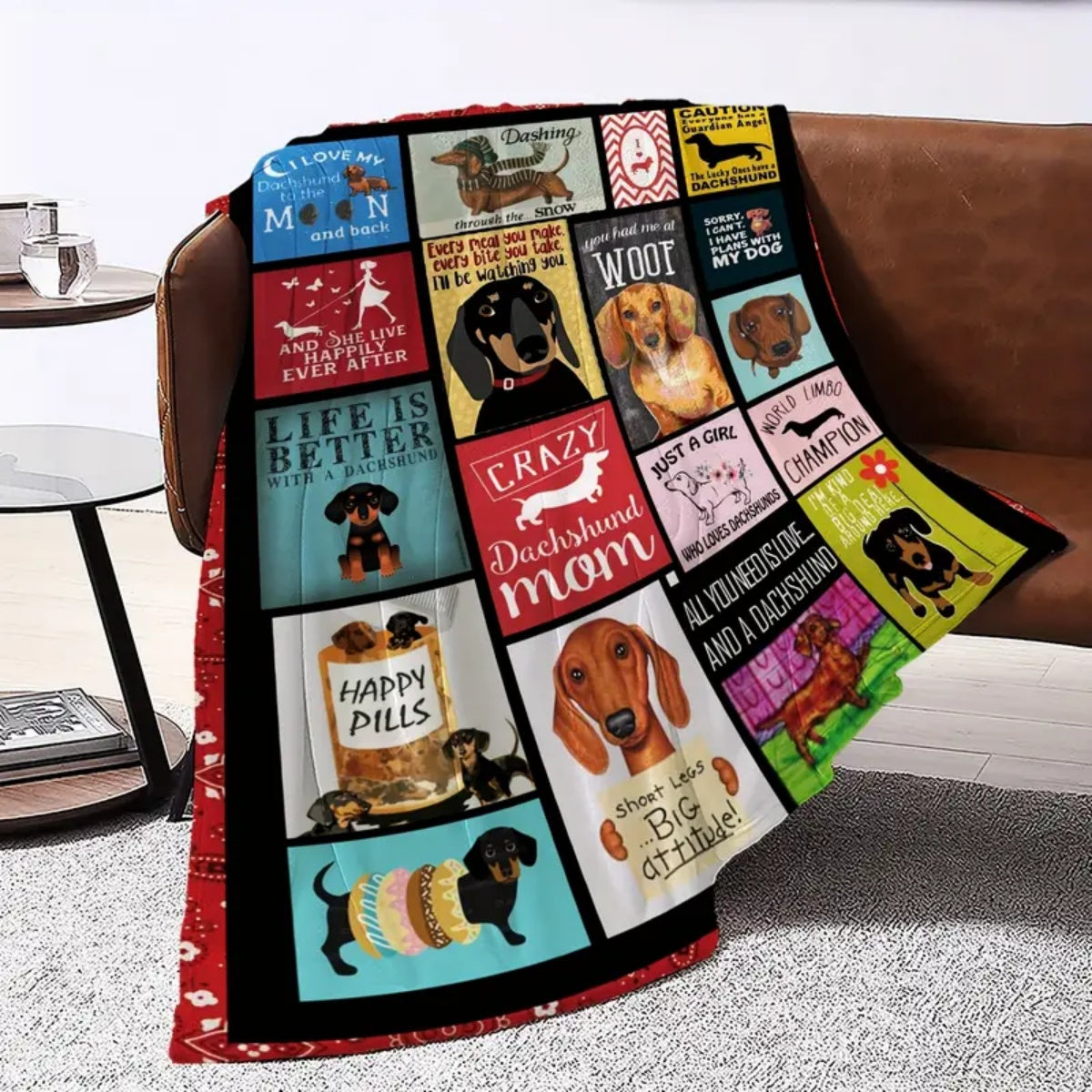 Aonana Cozy Dachshund Dog Mom Flannel Blanket