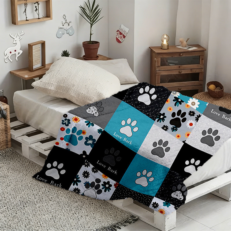 Aonana Cute Paw Print Flannel Blanket