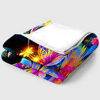 Aonana Hummingbird with Neon Flowers Flannel Throw Blanket