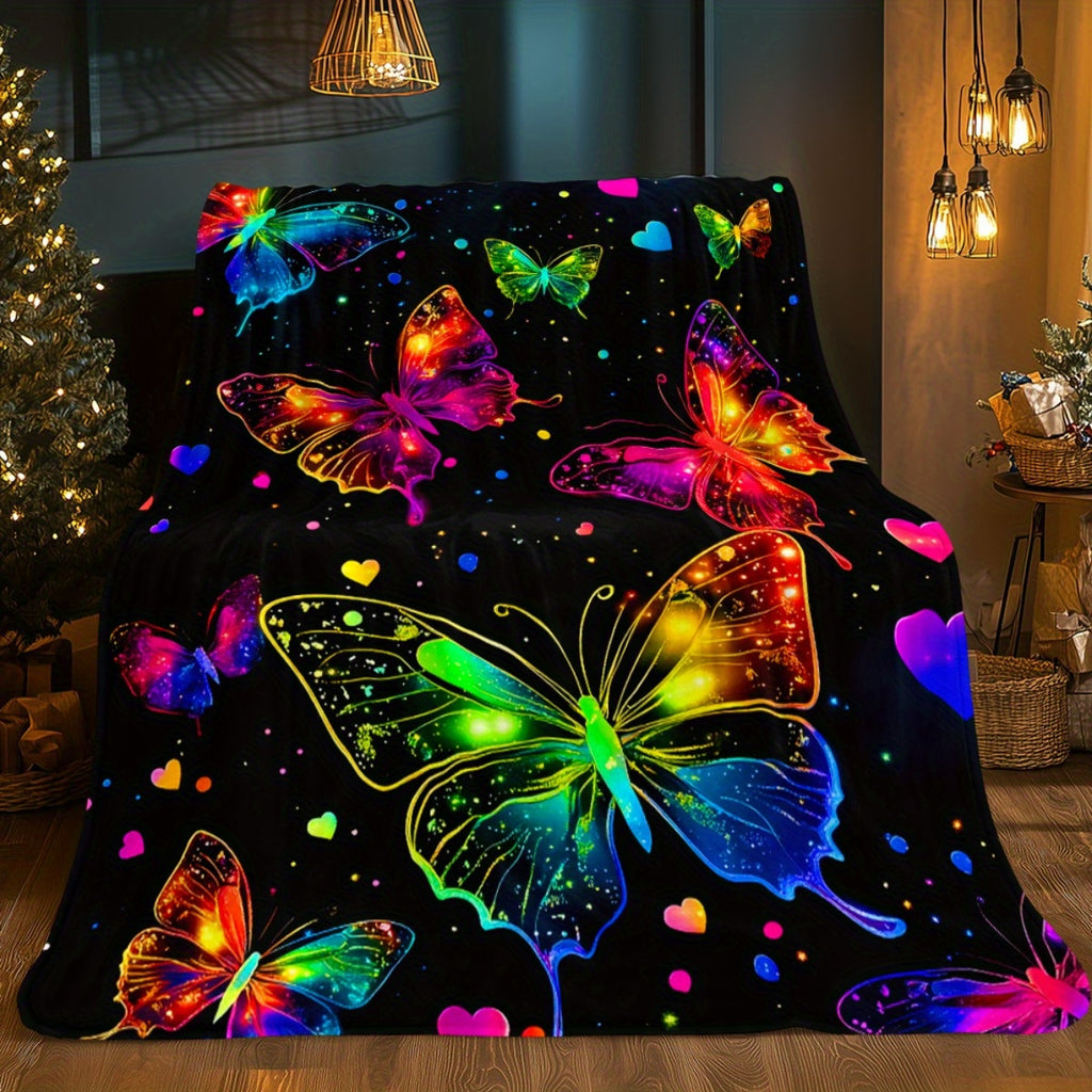 Aonana Colorful Butterflies Flannel Throw Blanket