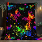 Aonana Colorful Butterflies Flannel Throw Blanket