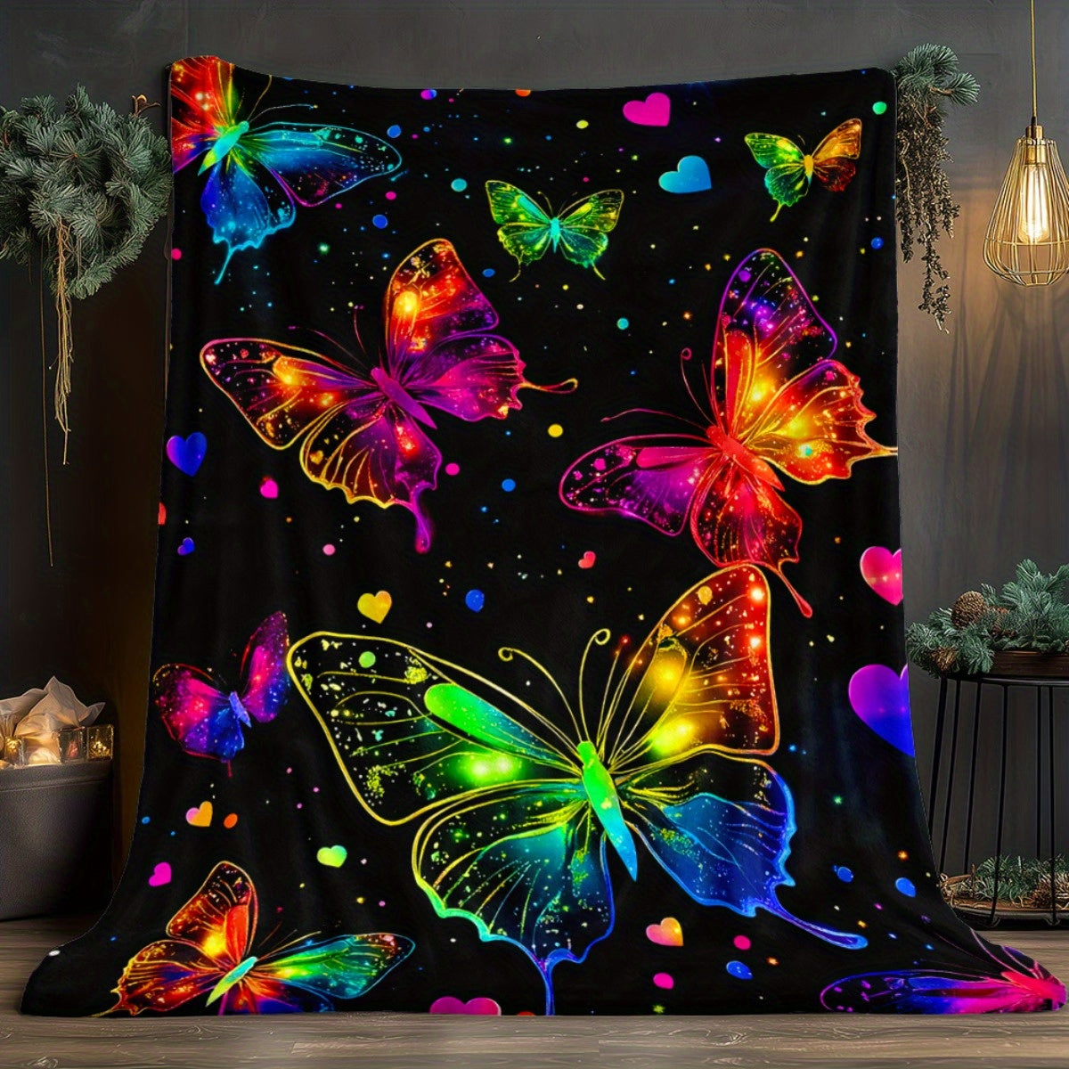 Aonana Colorful Butterflies Flannel Throw Blanket
