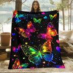 Aonana Colorful Butterflies Flannel Throw Blanket