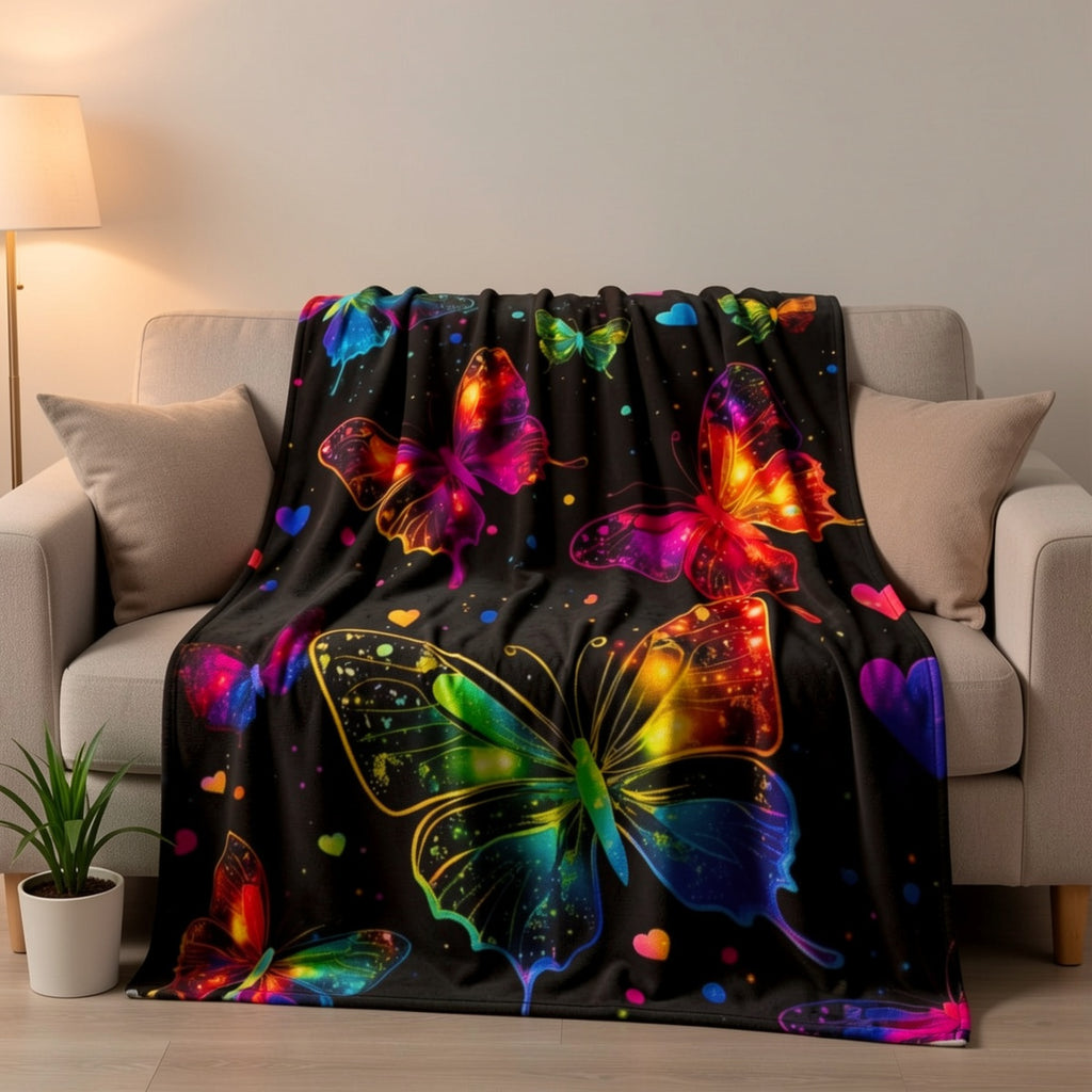 Aonana Colorful Butterflies Flannel Throw Blanket