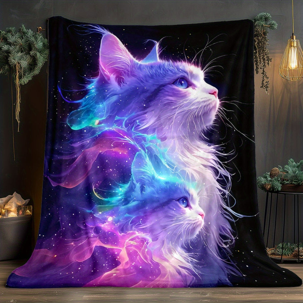 Aonana Galaxy Cat Fantasy Flannel Throw Blanket