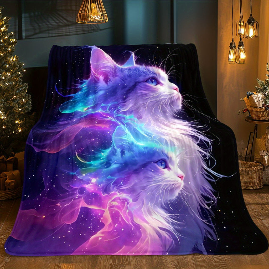 Aonana Galaxy Cat Fantasy Flannel Throw Blanket