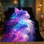 Aonana Galaxy Cat Fantasy Flannel Throw Blanket