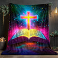 Aonana Cross and Bible Flannel Throw Blanket