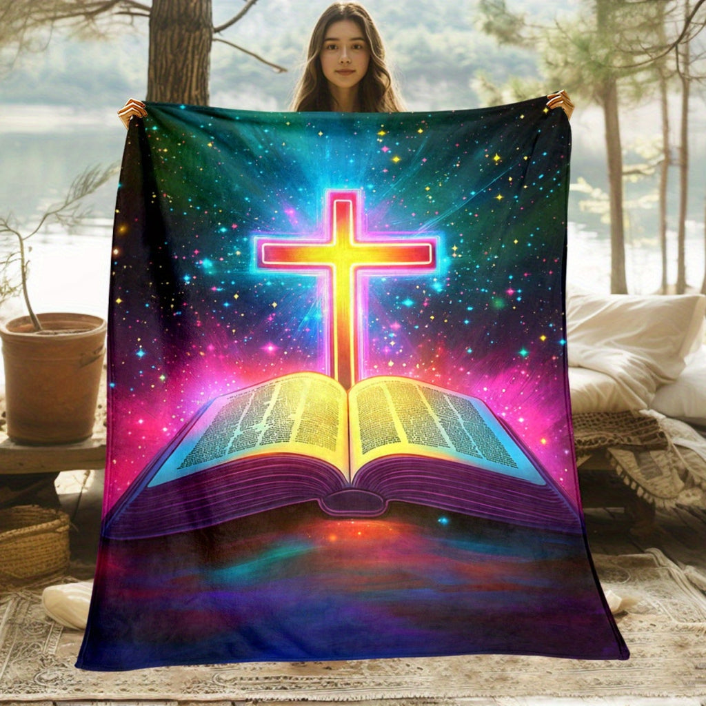 Aonana Cross and Bible Flannel Throw Blanket