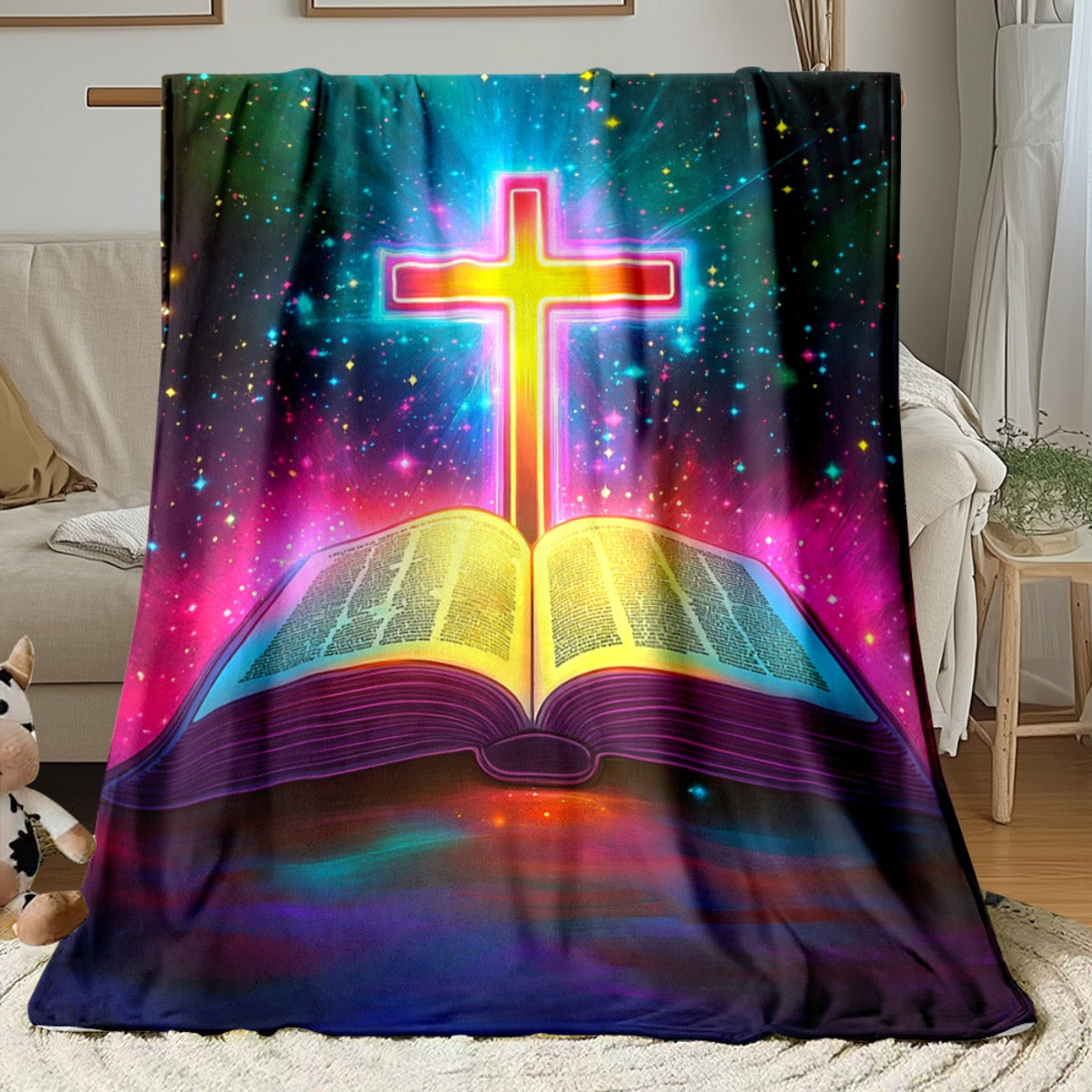 Aonana Cross and Bible Flannel Throw Blanket