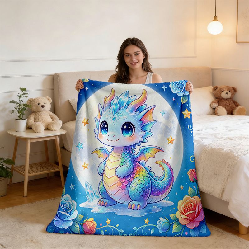 Aonana Rainbow Crystal Dragon Flannel Throw Blanket