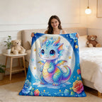 Aonana Rainbow Crystal Dragon Flannel Throw Blanket
