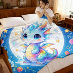 Aonana Rainbow Crystal Dragon Flannel Throw Blanket