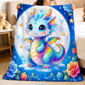 Aonana Rainbow Crystal Dragon Flannel Throw Blanket