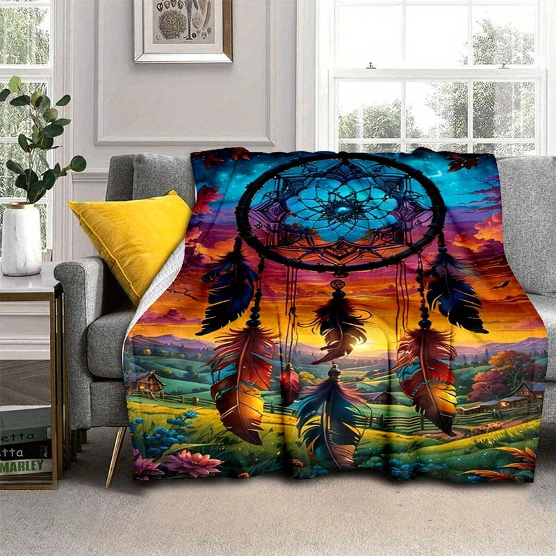 Aonana Dreamcatcher Landscape Fantasy Print Cozy Flannel Throw Blanket