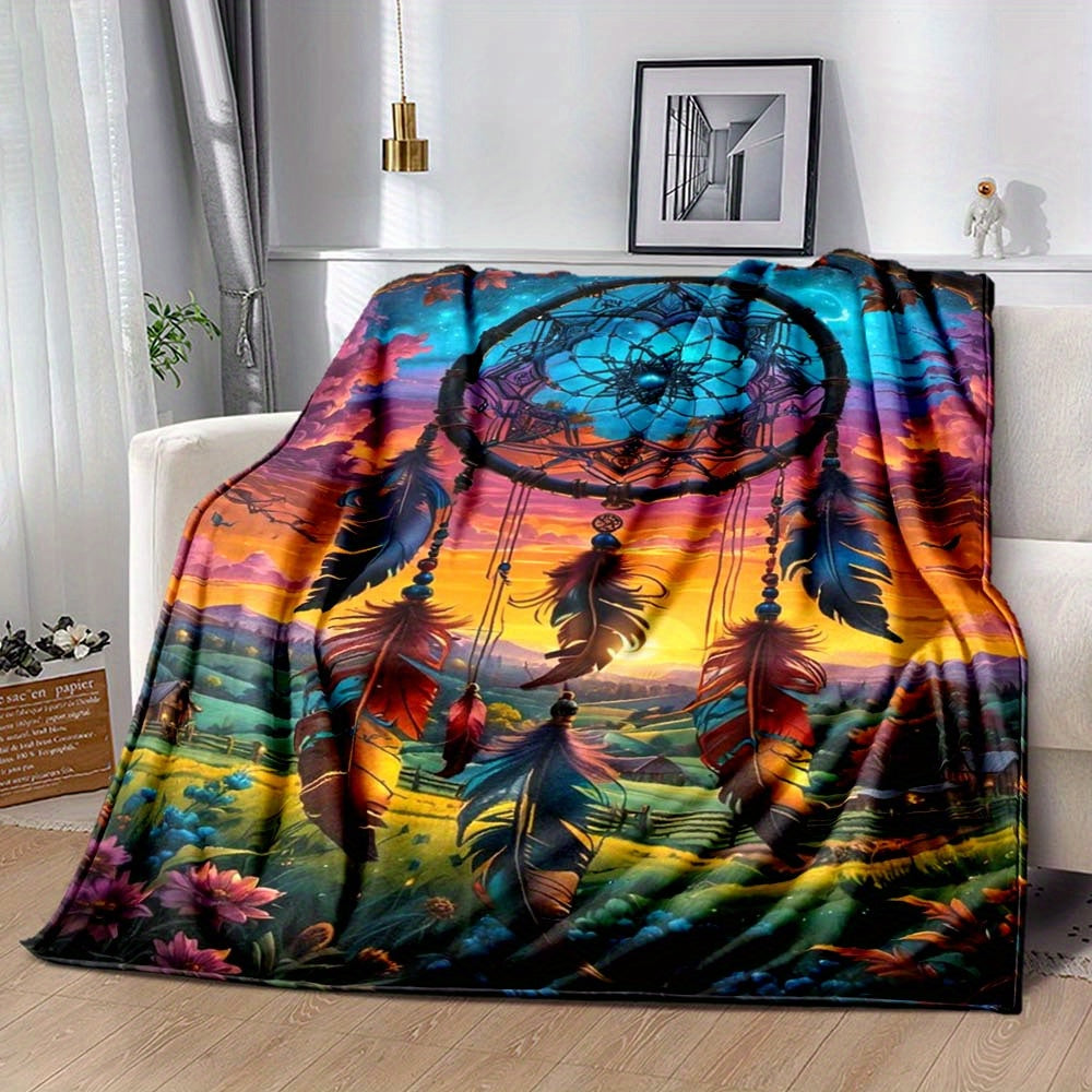Aonana Dreamcatcher Landscape Fantasy Print Cozy Flannel Throw Blanket