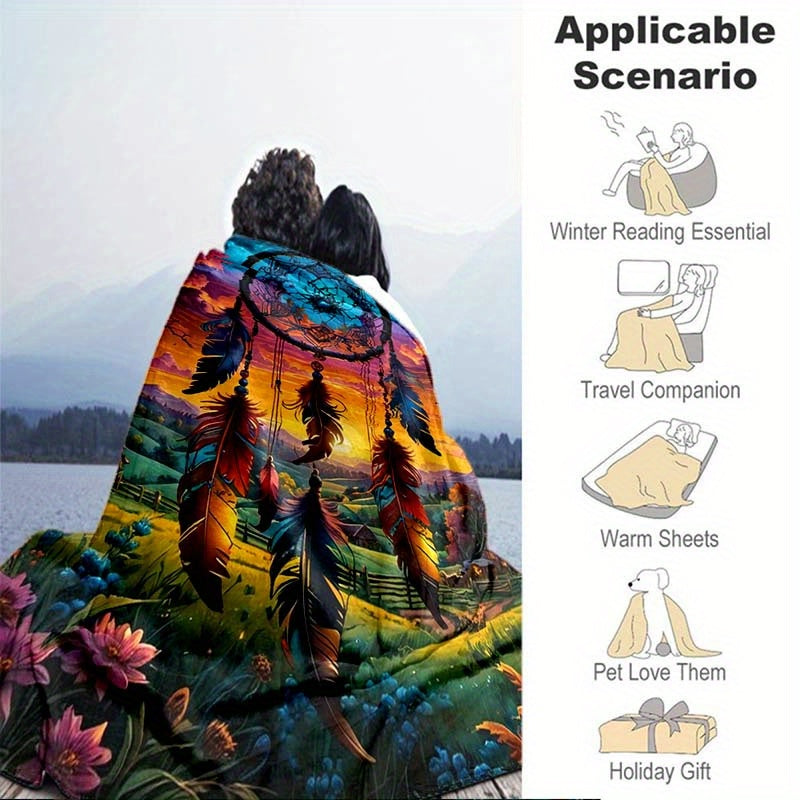 Aonana Dreamcatcher Landscape Fantasy Print Cozy Flannel Throw Blanket