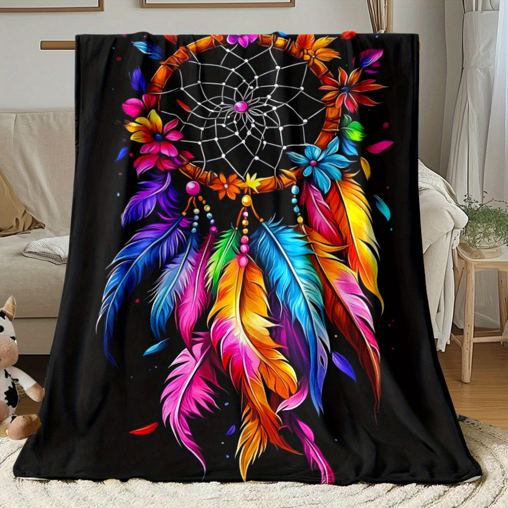 Aonana Feathered Dreamcatcher Cozy Flannel Throw Blanket