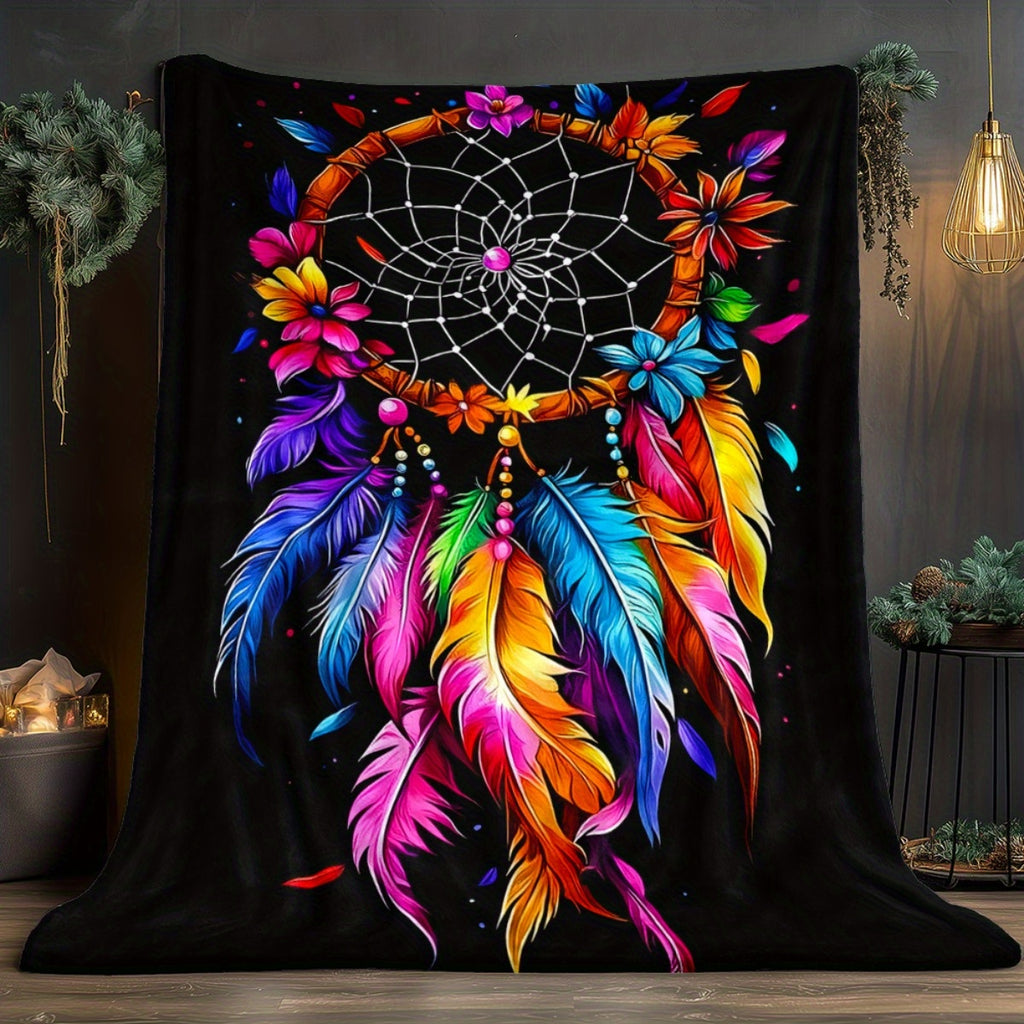 Aonana Feathered Dreamcatcher Cozy Flannel Throw Blanket