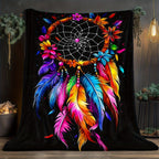 Aonana Feathered Dreamcatcher Cozy Flannel Throw Blanket