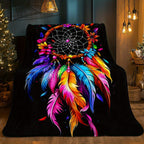 Aonana Feathered Dreamcatcher Cozy Flannel Throw Blanket
