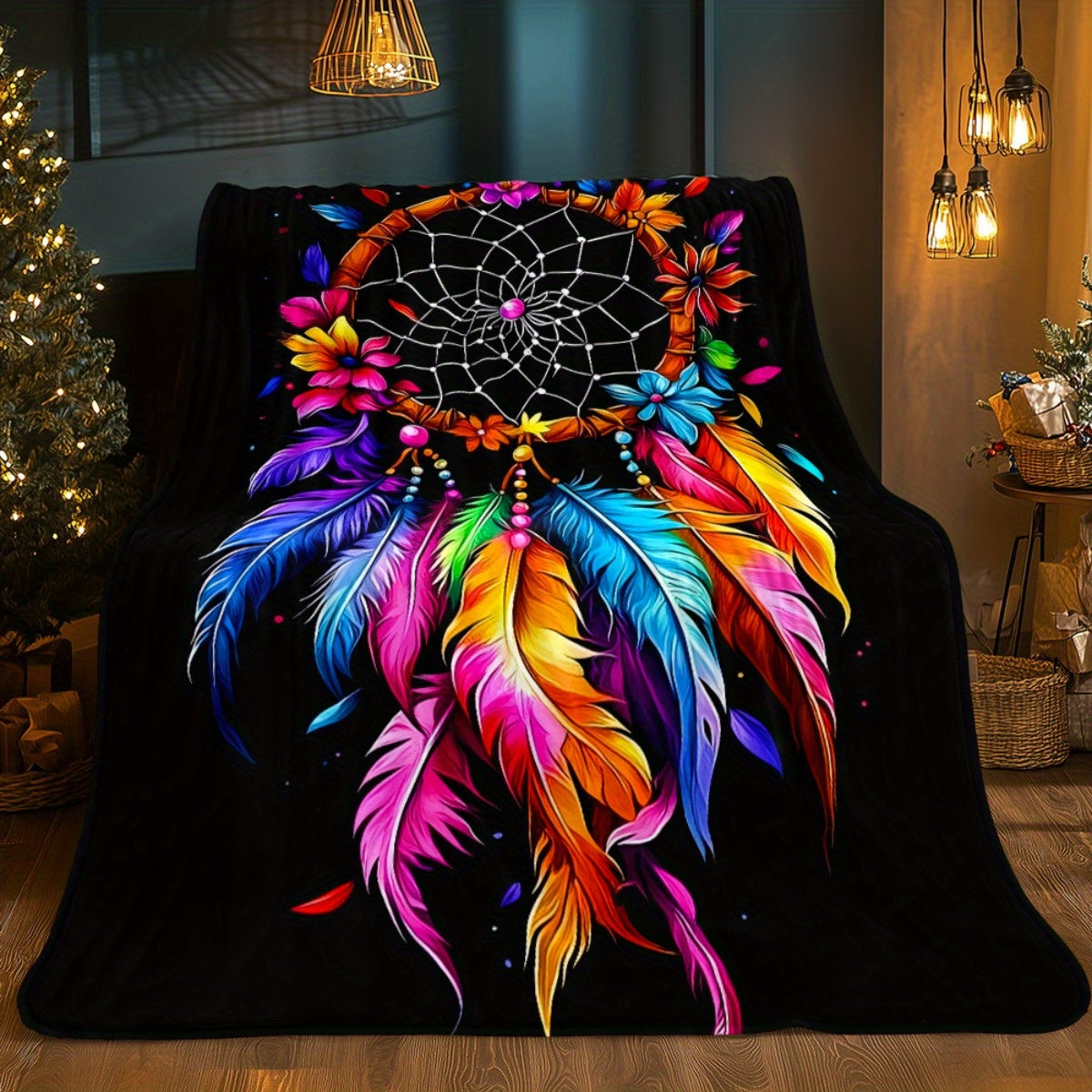 Aonana Feathered Dreamcatcher Cozy Flannel Throw Blanket