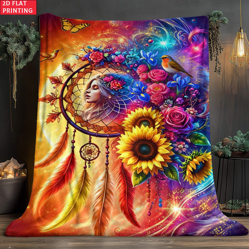 Aonana Dreamcatcher Floral Nebula Cozy Flannel Throw Blanket