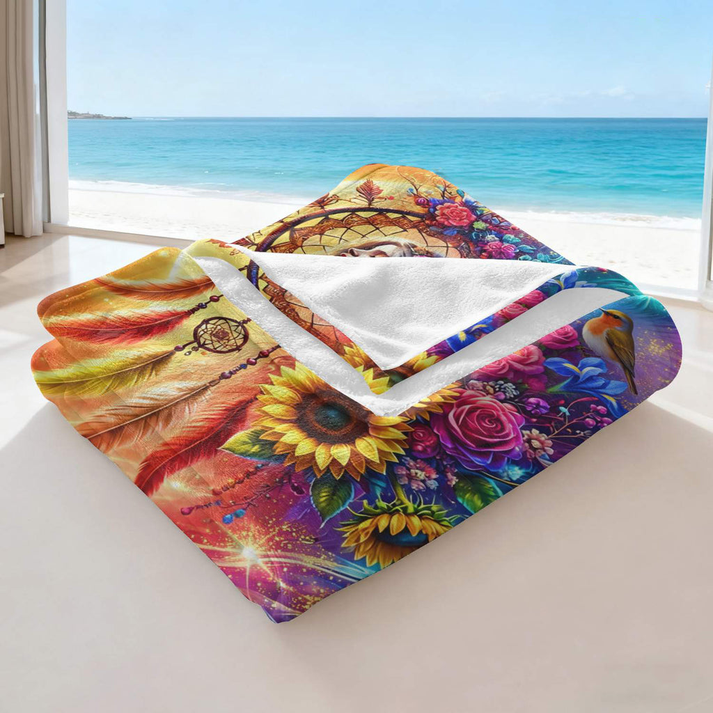 Aonana Dreamcatcher Floral Nebula Cozy Flannel Throw Blanket