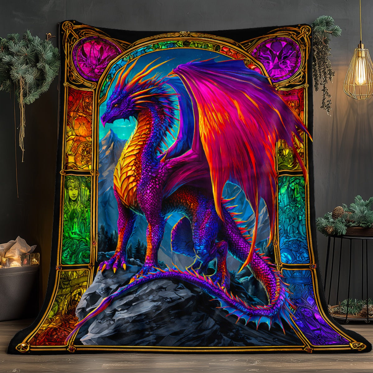 Aonana Fantasy Dragon Print Flannel Throw Blanket