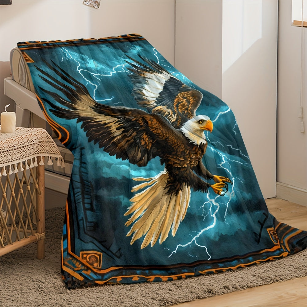 Aonana Lightning Eagle Print Flannel Throw Blanket