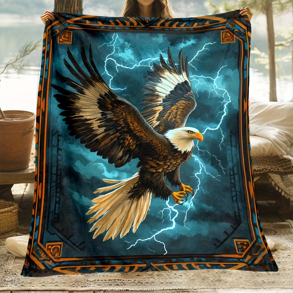 Aonana Lightning Eagle Print Flannel Throw Blanket