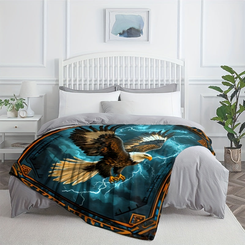 Aonana Lightning Eagle Print Flannel Throw Blanket