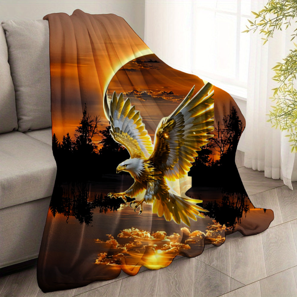 Aonana Lightning Eagle Print Flannel Throw Blanket