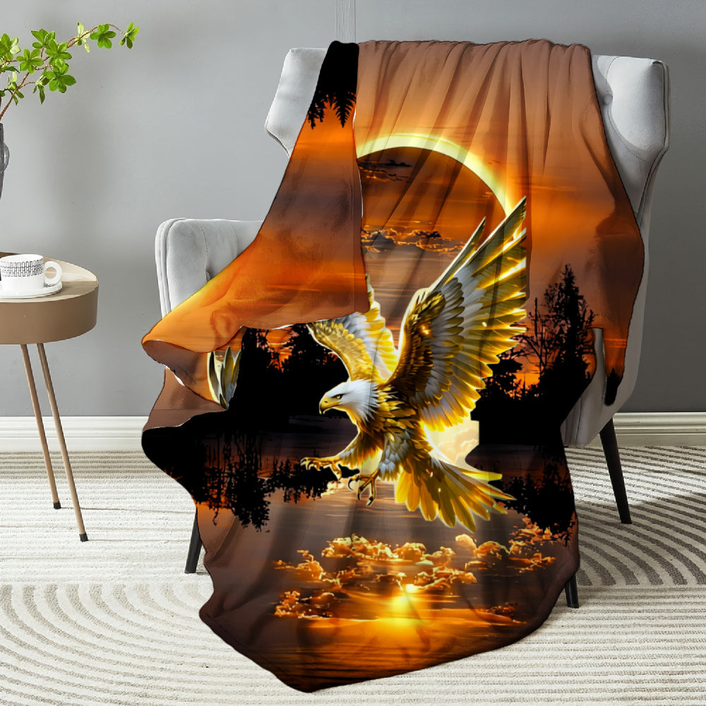 Aonana Lightning Eagle Print Flannel Throw Blanket