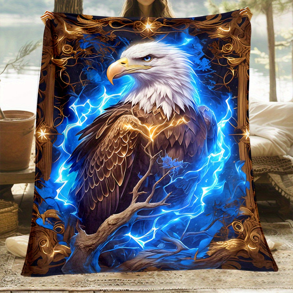Aonana Lightning Eagle Print Flannel Throw Blanket