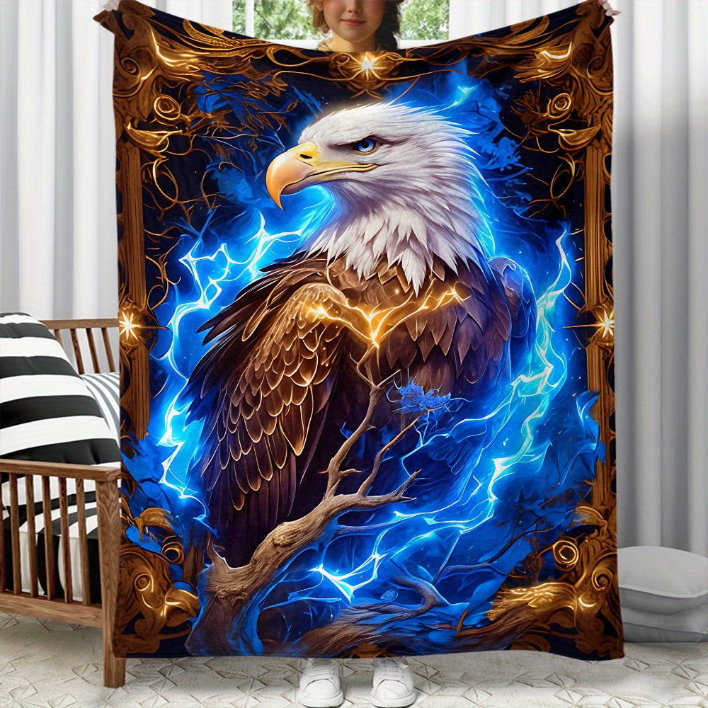 Aonana Lightning Eagle Print Flannel Throw Blanket
