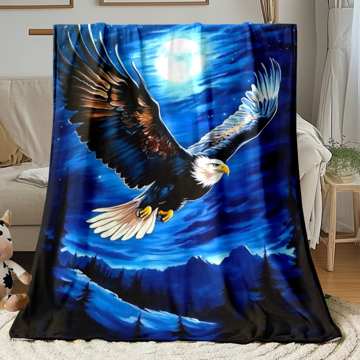 Aonana Lightning Eagle Print Flannel Throw Blanket