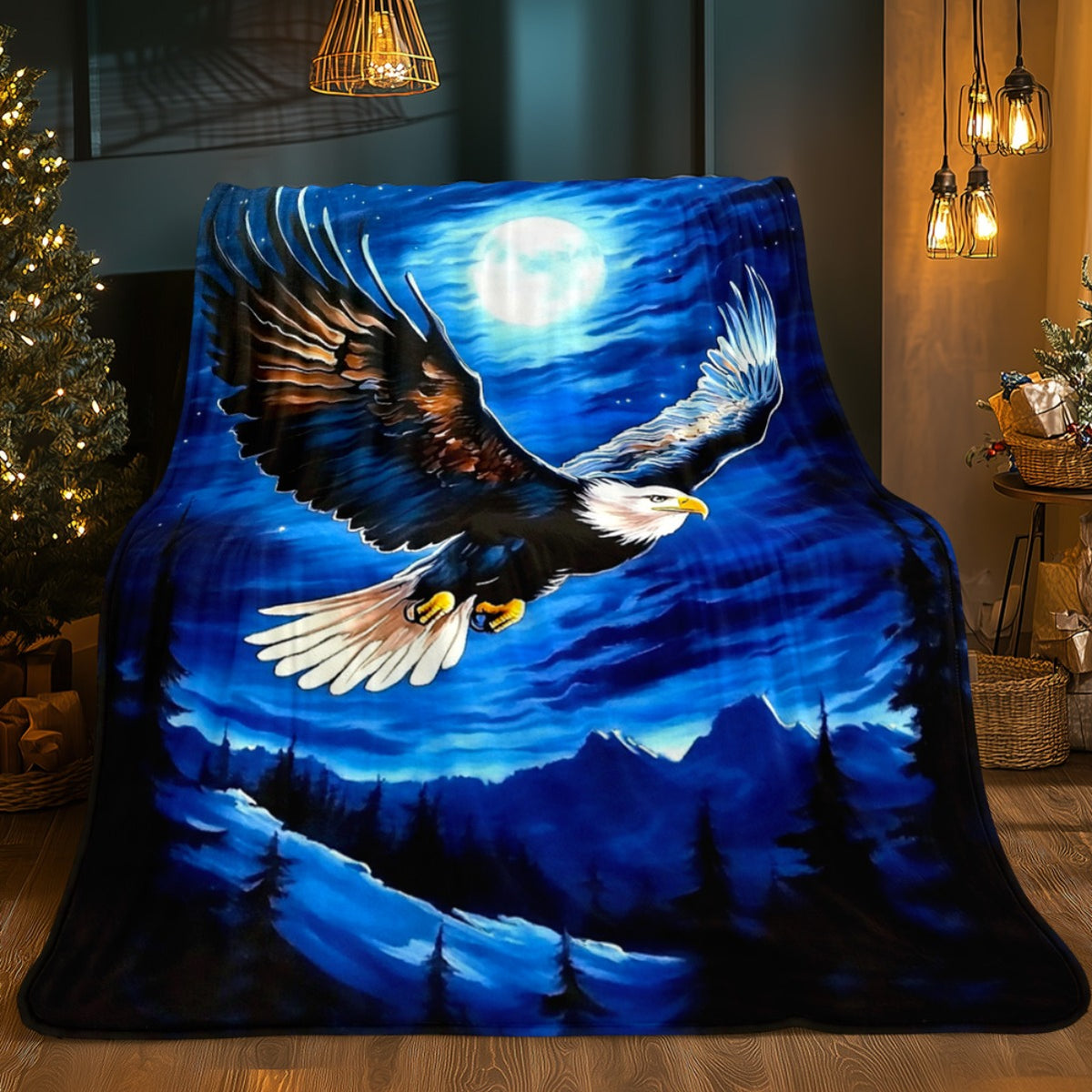 Aonana Lightning Eagle Print Flannel Throw Blanket