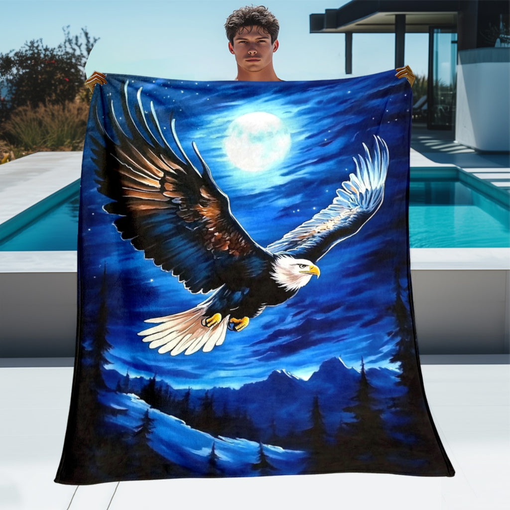 Aonana Lightning Eagle Print Flannel Throw Blanket