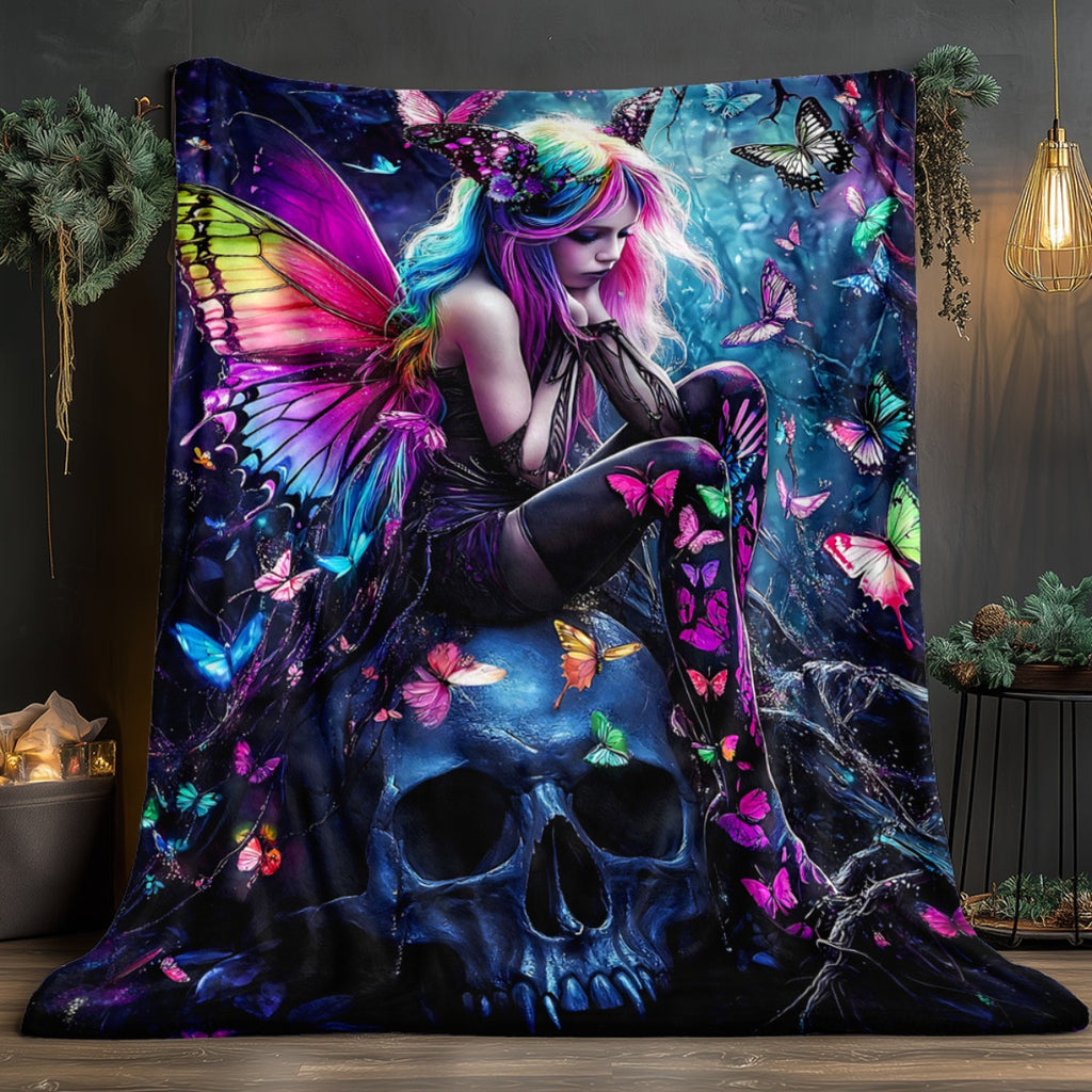 Aonana Fairy & Skull Gothic Fantasy Flannel Throw Blanket