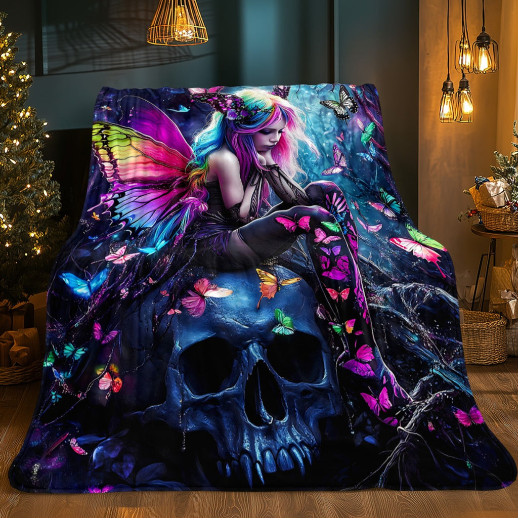 Aonana Fairy & Skull Gothic Fantasy Flannel Throw Blanket