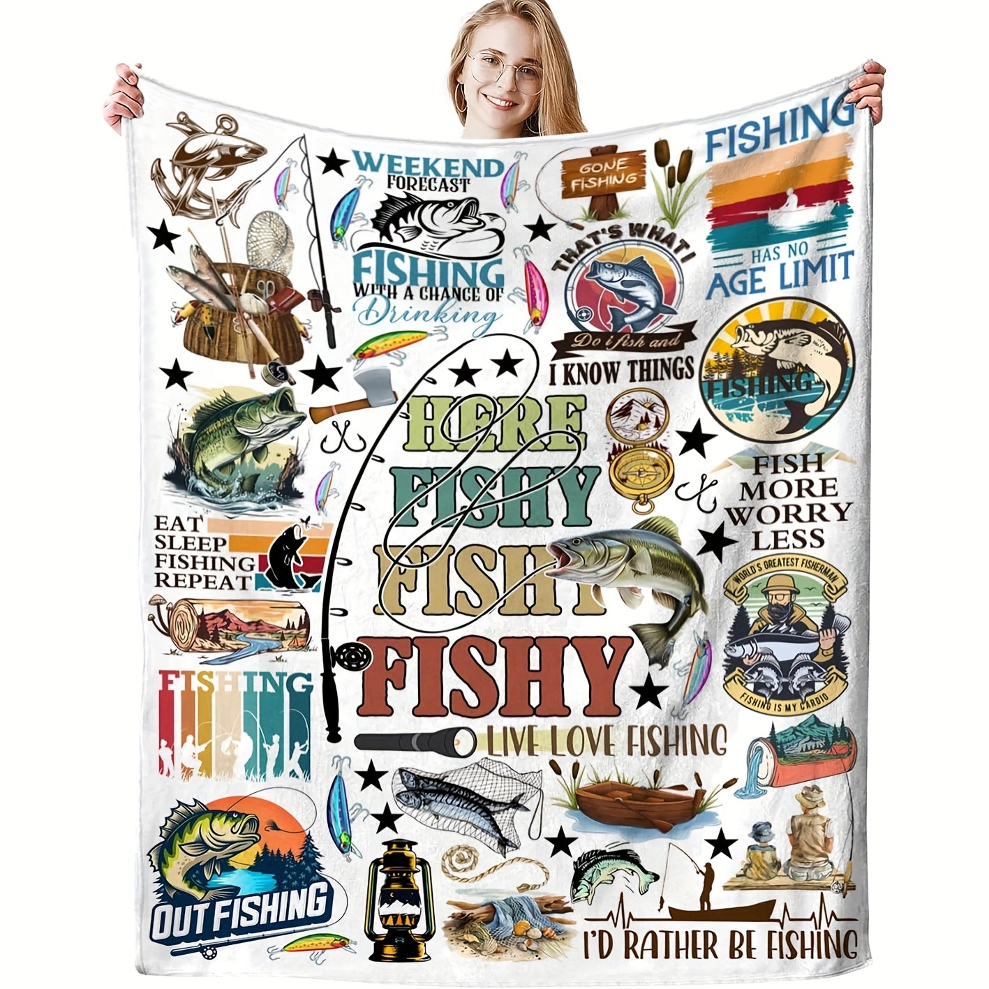 Aonana Funny Go Fishing Gifts Flannel Throw Blanket