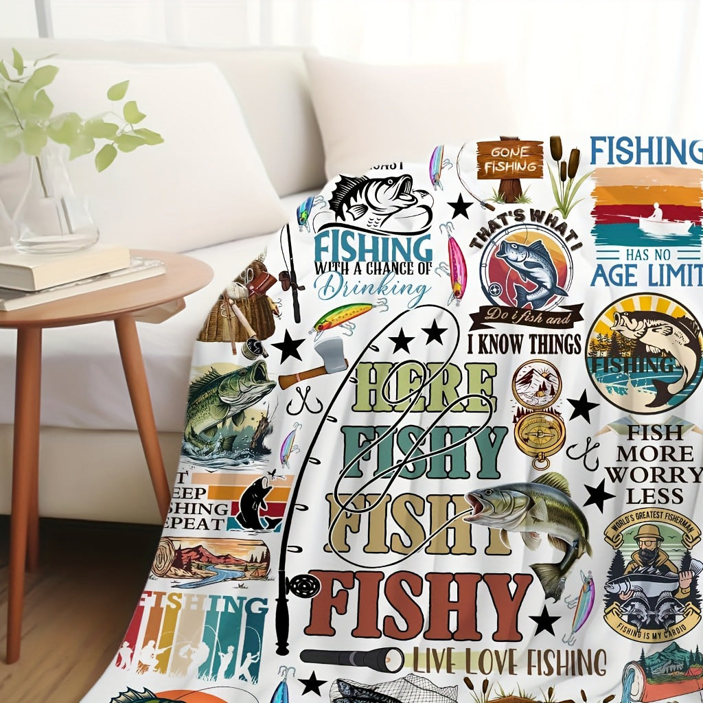 Aonana Funny Go Fishing Gifts Flannel Throw Blanket