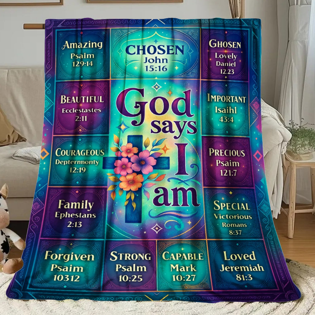 Aonana Christian “God Says I Am” Printed Flannel Blanket