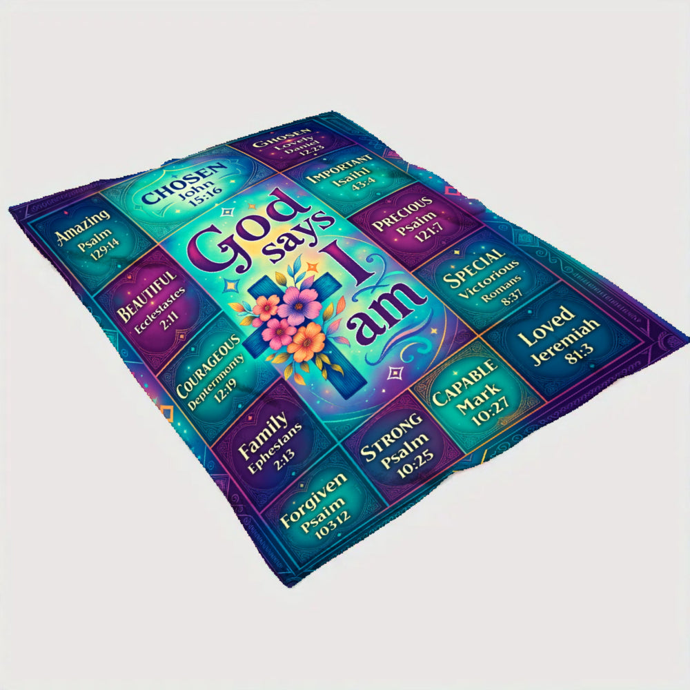 Aonana Christian “God Says I Am” Printed Flannel Blanket