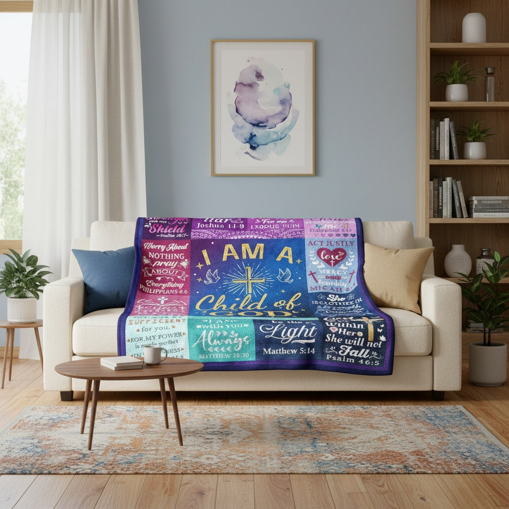 Aonana Christian “I Am a Child of God” Flannel Blanket